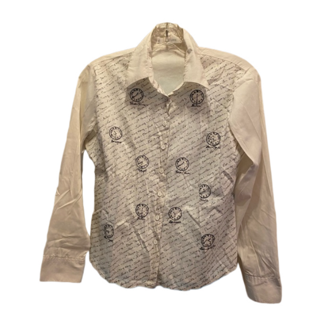 Vintage Rayure Paris Y2K Designer Blouse EU 46 Unique Clock Design Europe